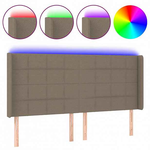 vidaXL Čelo postele s LED taupe 183x16x118/128 cm textil