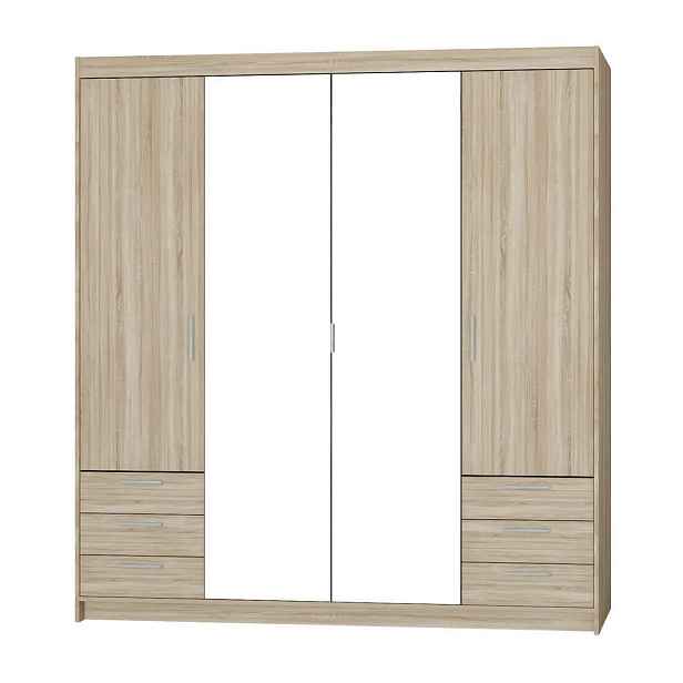 MASSENO ŠATNÍ SKŘÍŇ S OTOČNÝMI DVEŘMI ELENORA, 176,3/190,5/53 cm 4dveřová se zrcadlem, dub Sonoma
