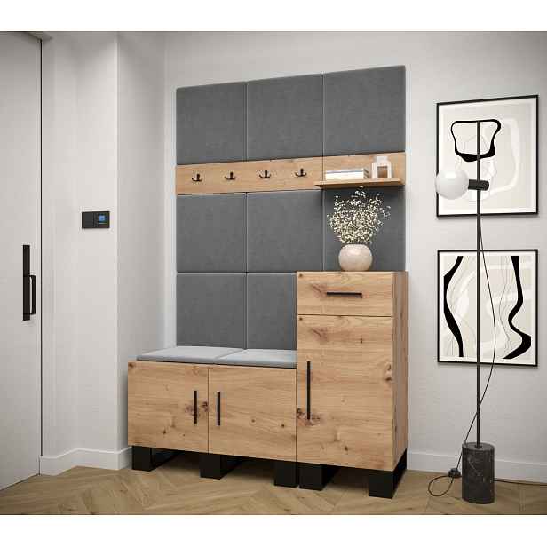 Předsíňová sestava RUMIE 5 - dub artisan, šedé panely