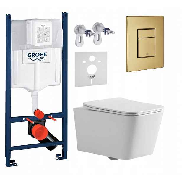 Sada Wc Grohe Rapid s mísou Wc Bilovec a tlačítkem zlatá kartáčovaná