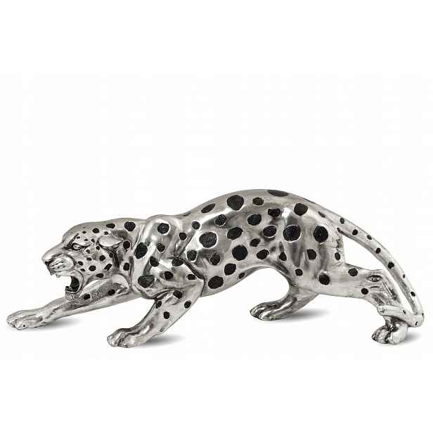 Velká figurka leoparda stříbrná černá figurka ozdoba moderní dekorace