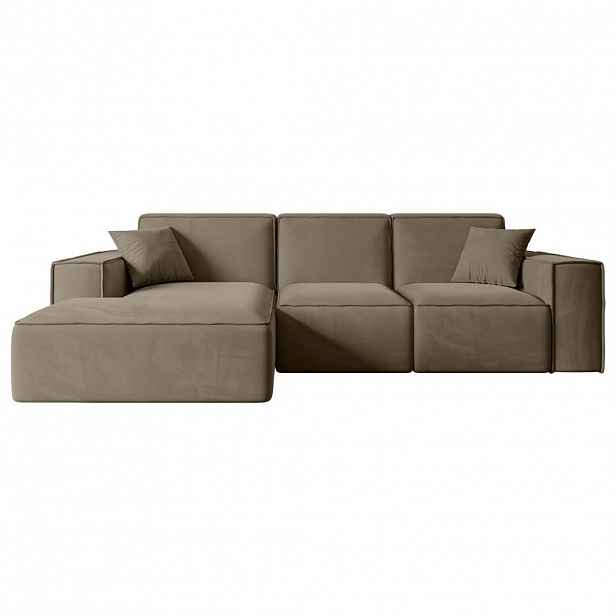 ALTDECOR ROHOVÁ SEDAČKA s otomanem vlevo SERRA-L – 266 × 169 × 80 cm, hnědý velur