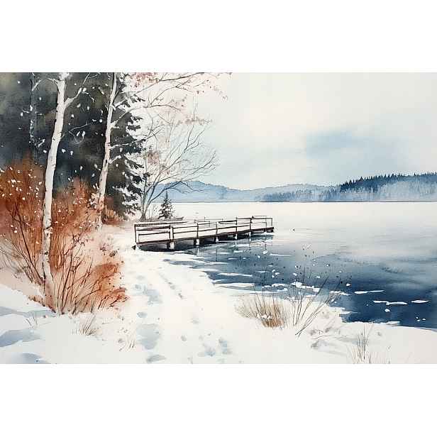 Fototapeta Flizelina Krajina Zima Sníh Jezero Most Molo 208x146 130g