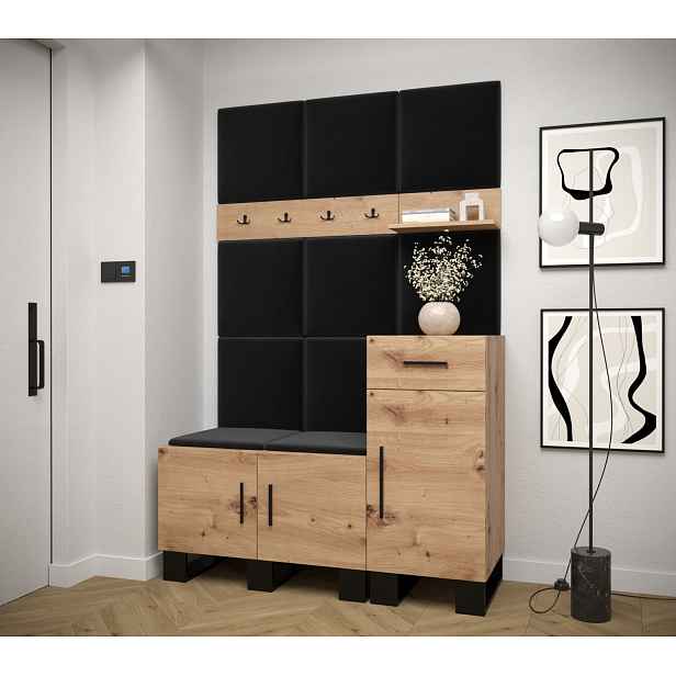 Předsíňová sestava RUMIE 5 - dub artisan, černé panely