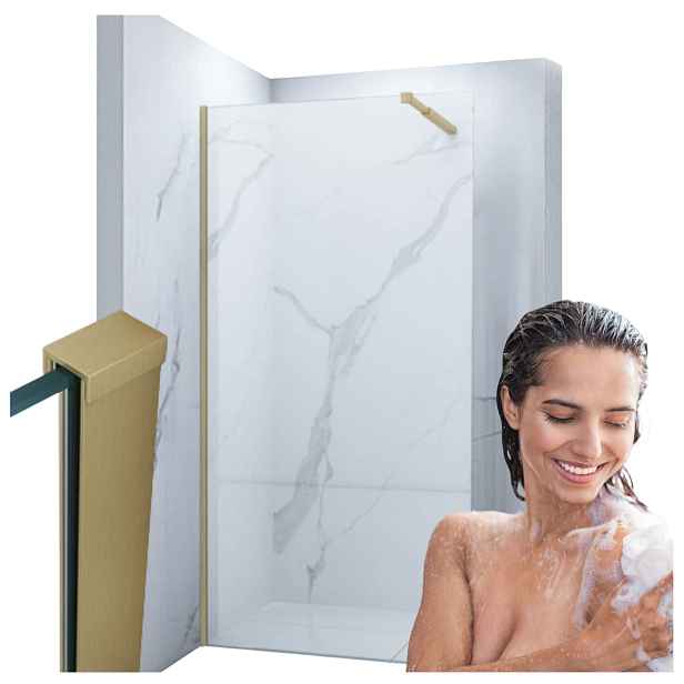 Stěnové Sprchové Sklo Walk-in 80 CM Transparent Zlaté Sklo 8 MM