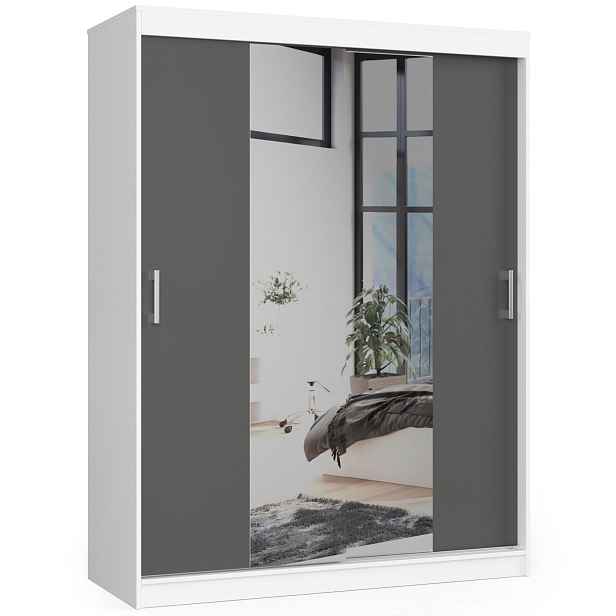 Ak furniture Šatní skříň posuvná 150 cm CLP se zrcadlem bílá/grafitová