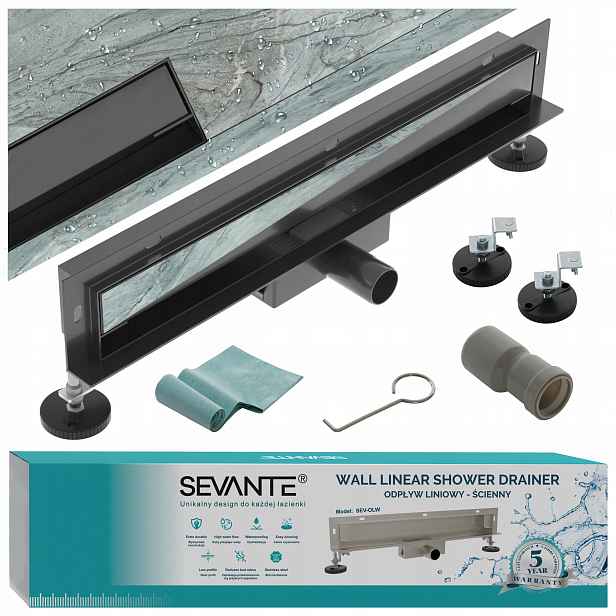 Lineární odtok 2v1 80 cm boční Wall černý nerezová ocel Sevante