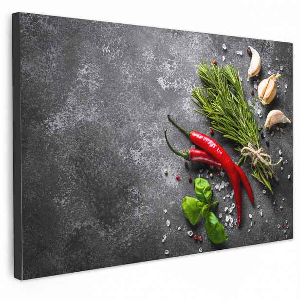 MuchoWow OBRAZ NA PLÁTNĚ Pepř - Bylinky - Koření - Beton 90x60 cm