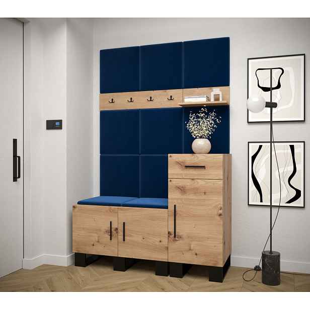 Předsíňová sestava RUMIE 5 - dub artisan, modré panely