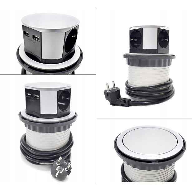 Zásuvka na desku 3 zástrčky 230 2 porty Usb 3680 W nábytková, sklopná
