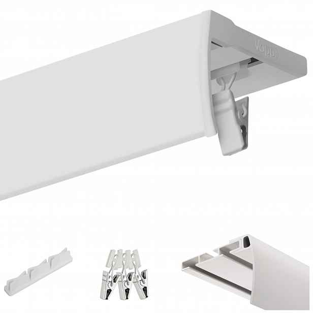Garnýž Jednoduchá Hliníková Stropní Lišta Small 140 CM S Krytem, Bílá