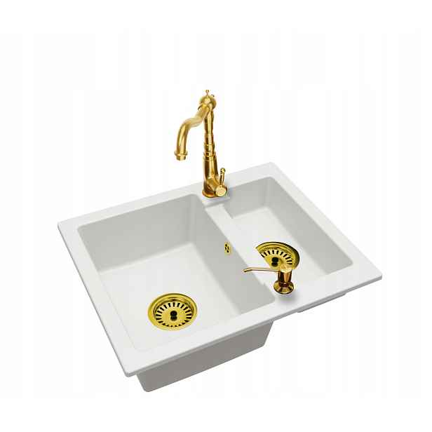 Kuchyňský Granitový Dřez A Půl-komorový Baterie Retro 3 Dávkovač