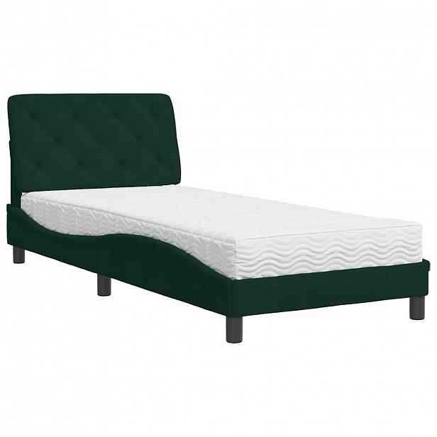 vidaXL Postel s matrací tmavě zelená 90 x 190 cm samet