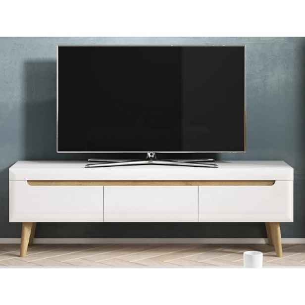 Široká TV skříňka Nordi, 160 cm, dub riviera/bílá lesk