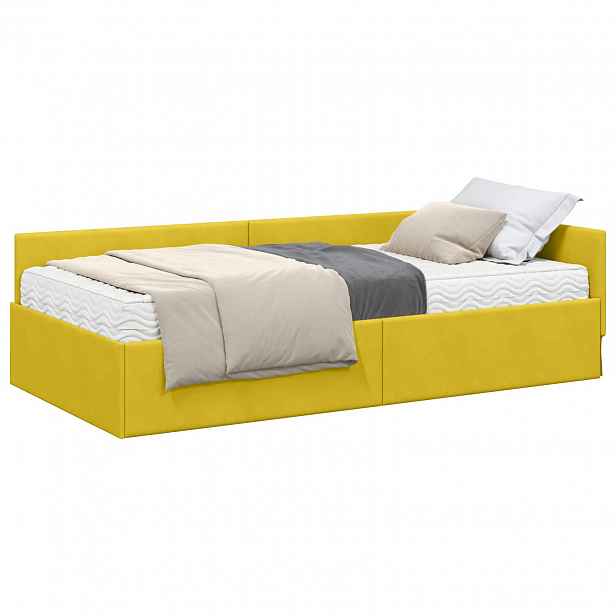 vidaXL Rohový rám postele s matrací 2 ks Žlutá 90 x 190 cm samet