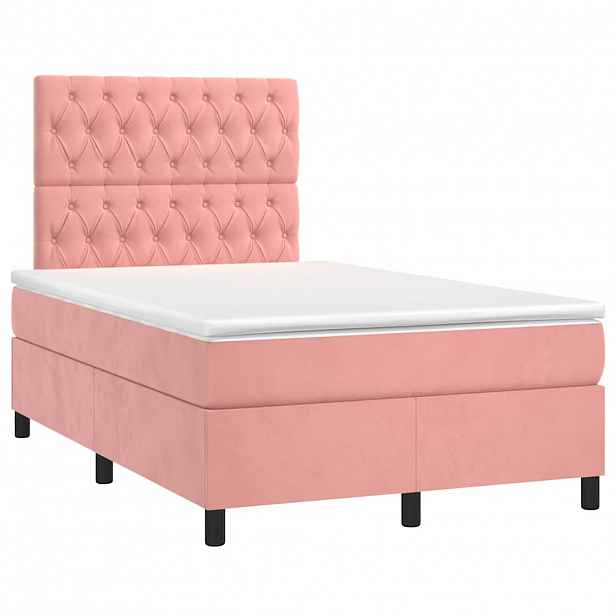vidaXL Box spring postel s matrací růžová 120x190 cm samet