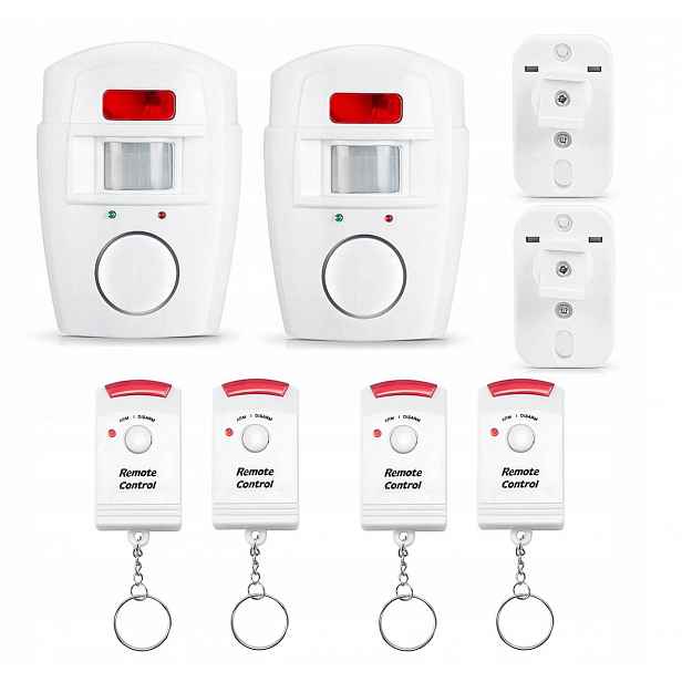 2x Bezdrátový Alarm Senzor Pohybu 105 dB Set 2 Alarmy 5 metrů