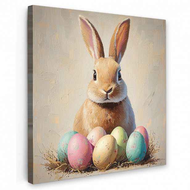 MuchoWow OBRAZ NA PLÁTNĚ Velikonoční zajíček - pastelové barvy - vajíčka 20x20 cm