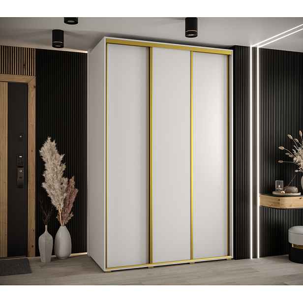Šatní skříň YVONA 1 - 150/60 cm, bílá / zlatá