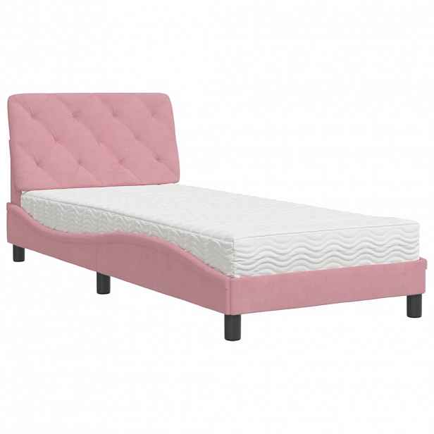 vidaXL Postel s matrací růžová 90 x 190 cm samet