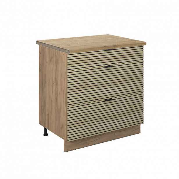 Vicco SPODNÍ SKŘÍŇKA KUCHYŇSKÉ LINKY Fame-Line Dubový panel 80 cm se 3 zásuvkami, PD Dub