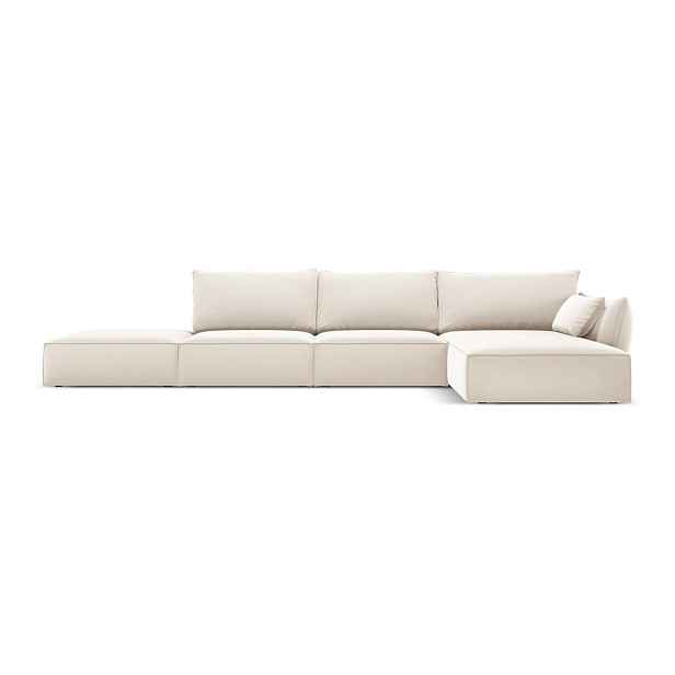Béžová sametová rohová pohovka (pravý roh/s lenoškou) Vanda – Mazzini Sofas