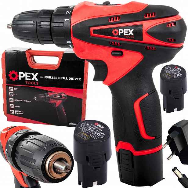 Opex Tools 28032 Aku vrtačka-šroubovák 12 V, 2x baterie, 28 Nm, kufřík