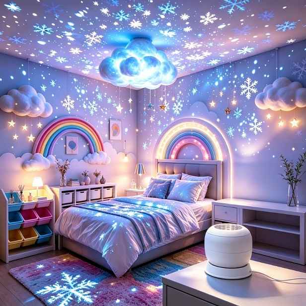 TEMU Projekční lampa s dynamickou projekcí sněhových vloček, LED dekorativní projektor nočního světla, napájení USB, 360° rotující snové světlo a
