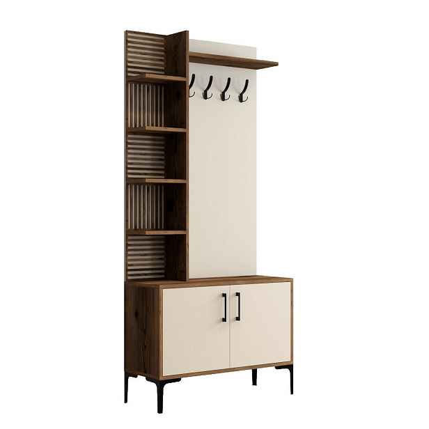 Vešák s botníkem a policemi Viyana Walnut and Cream