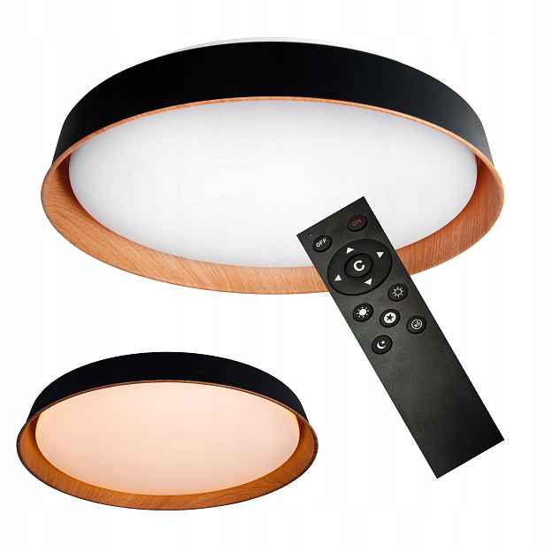 Lampa stropní svítidlo Led koupelnová 54W Cct dálkový ovladač dekorativní imitace dřeva dub
