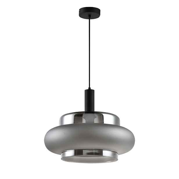 Lampa wisząca Brizi szklana czarna z dymionym kloszem do jadalni nad stół