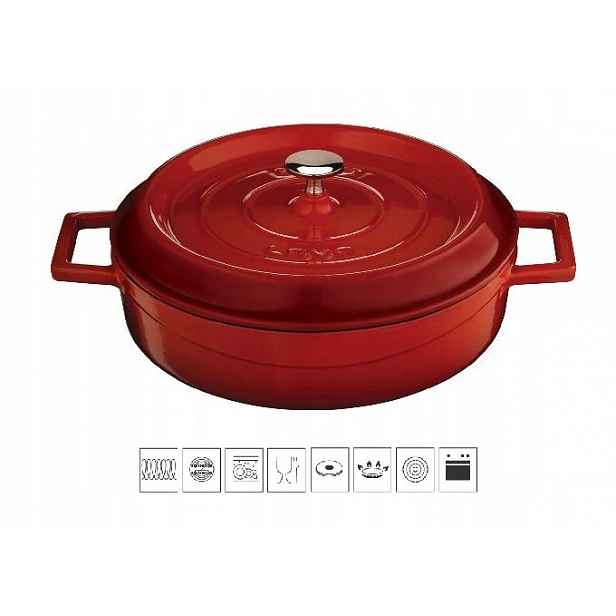 Litinový hrnec nízký kulatý 32 cm červený