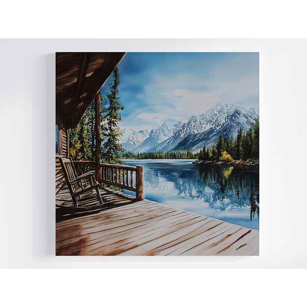 Obraz Na Plátně Canvas Krajina Kanada Hory Jezero Chata Veranda 50x50