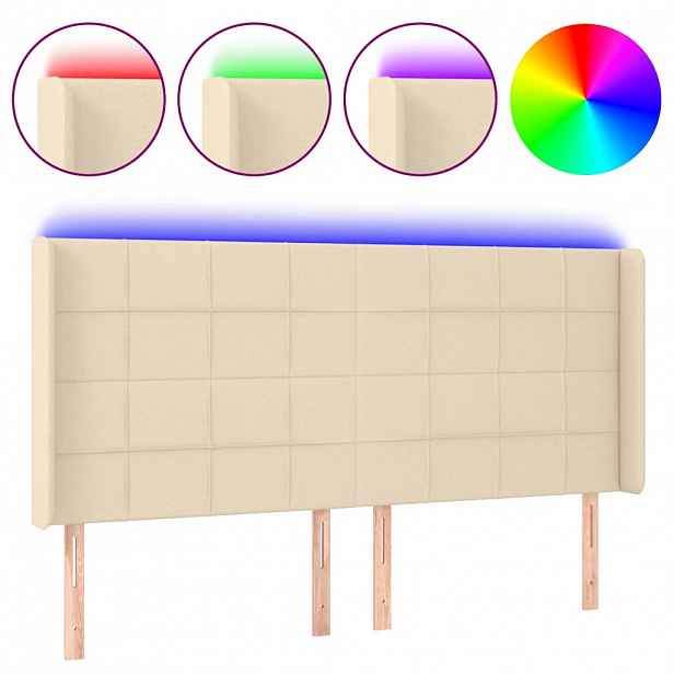 vidaXL Čelo postele s LED krémové 203 x 16 x 118/128 cm textil