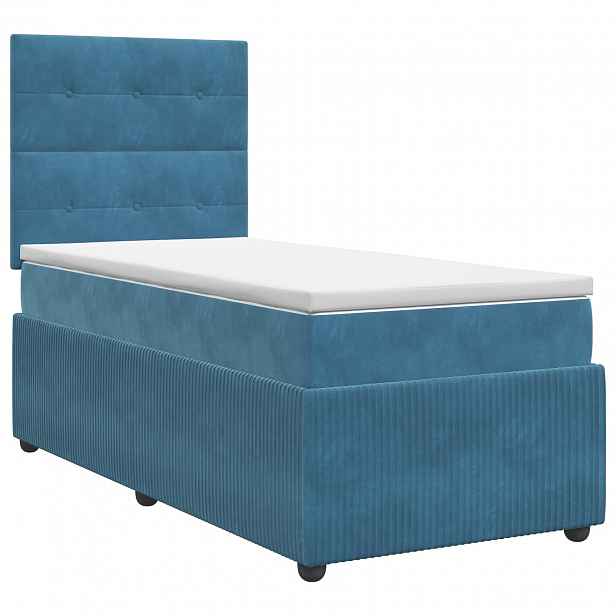 vidaXL Postel boxspring s matrací s čelo Modrá 100 x 200 cm Samet