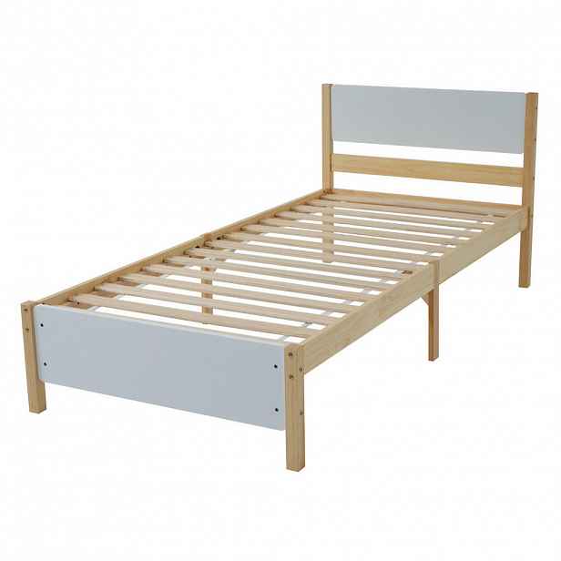 Modfu JEDNOLŮŽKOVÁ postel z borovice a MDF 90x200 cm bílá/přírodní s 15 lamelami a středovou opěrou