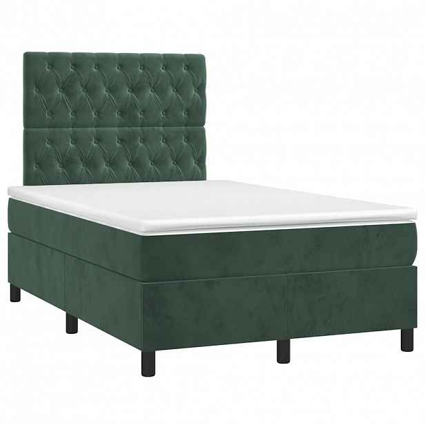 vidaXL Box spring postel s matrací tmavě zelená 120x190 cm samet