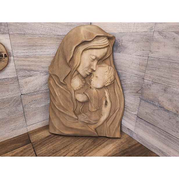 Obraz ze dřeva reliéf dárek svatba Madona Maria s dítětem 40