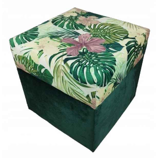 Taburet Čtvercová Otevíratelná 40x40x40 cm velur Velvet 5 vzorů Monster Tropic