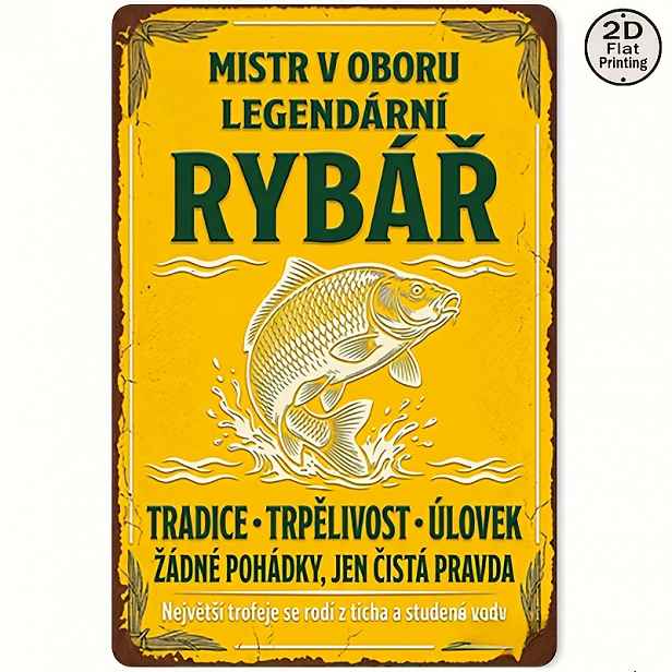 TEMU 2D Plochý, 2D Plochý - 1ks 2D Plochý Tištěné Vintage Dřevorytinné Umění, Legenda o Rybáři Skákajícím Přes , Vintage Žlutý Design, 20,32 x 30,48