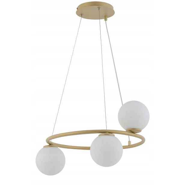 Dekorativní závěsná lampa zlatá kulatá 48 cm skleněné bílé koule 3 body Sigma