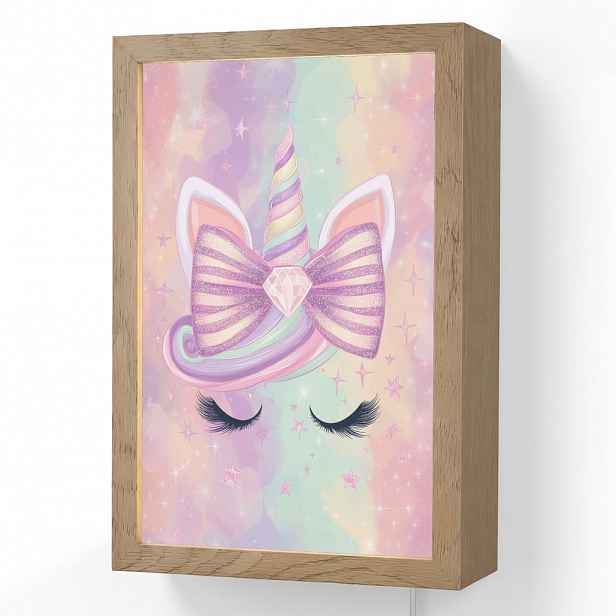 OnlyWow NÁSTĚNNÁ LAMPA Jednorožec - Třpytky - Duha - Pastelové barvy 20x30 cm