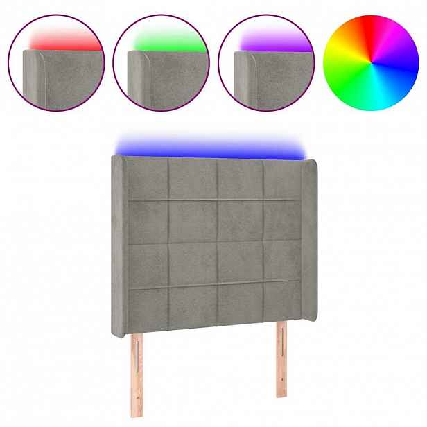 vidaXL Čelo postele s LED světle šedé 83 x 16 x 118/128 cm samet