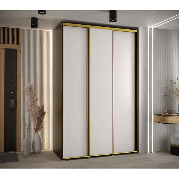Šatní skříň YVONA 1 - 150/60 cm, černá / bílá / zlatá