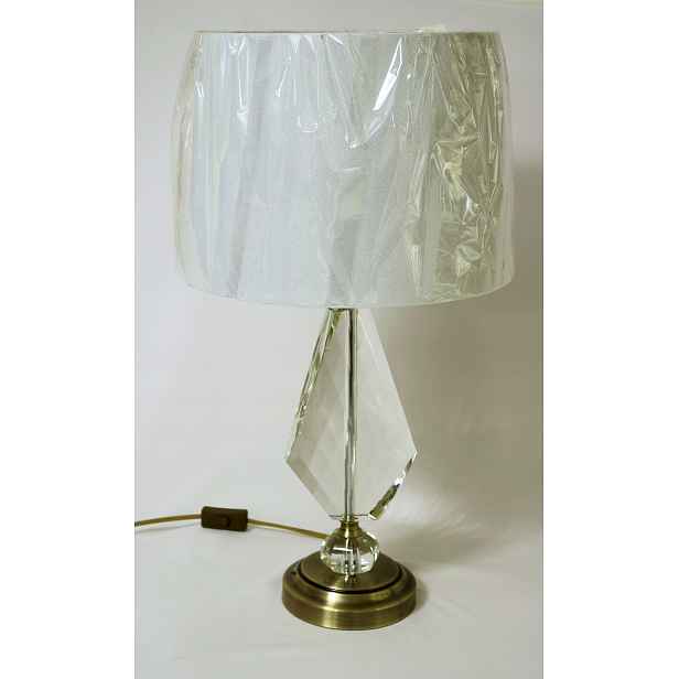 Stolní lampa zlatá béžová s křišťálovým stínidlem