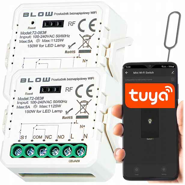 2x Dopuszkový Vypínač Beznapěťový Relé Nc No Wifi Tuya Brána Kamna