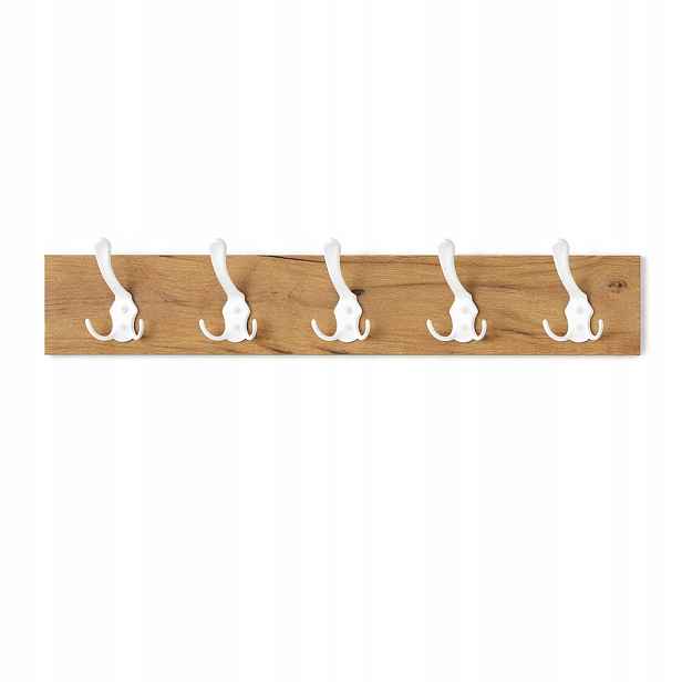 Nástěnný věšák craft zlatý 70 cm, 5 dvojitých bílých háčků