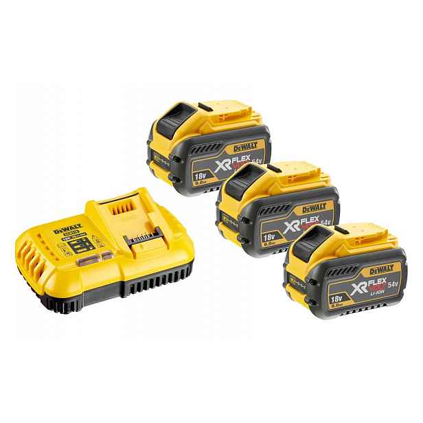 DeWALT - Sada 8A nabíječky a 3x aku 18/54 V XR FLEXVOLT 9,0 Ah DCB118X3