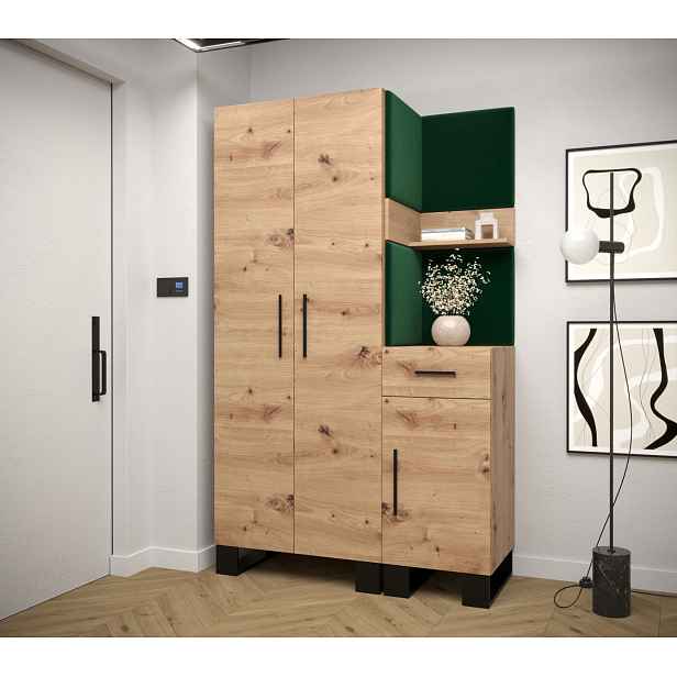 Předsíňová sestava RUMIE 6 - dub artisan, zelené panely