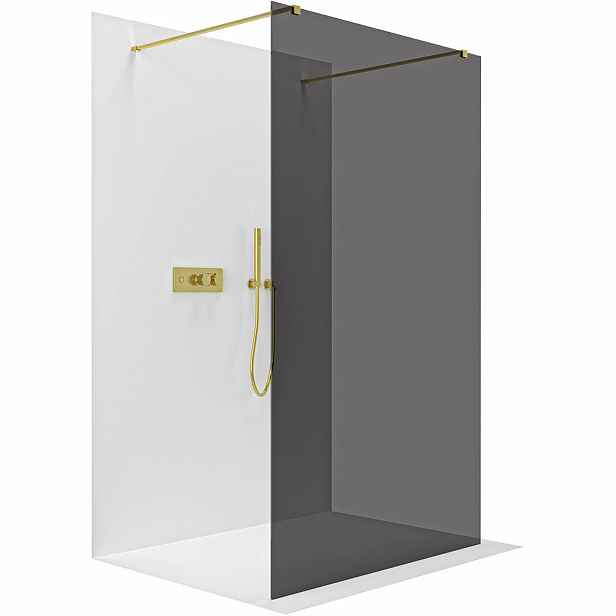 Sprchová zástěna Walk-in Onyx Duo L/P - 8 mm - hranatá vzpěra - zlatá, grafitové sklo - 50x200 cm